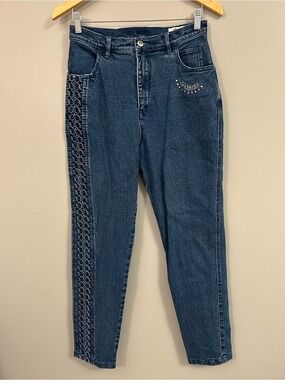 Vintage Lafeinier Dark Blue High-Rise Jeans with Decorative Side Stitch Y2K